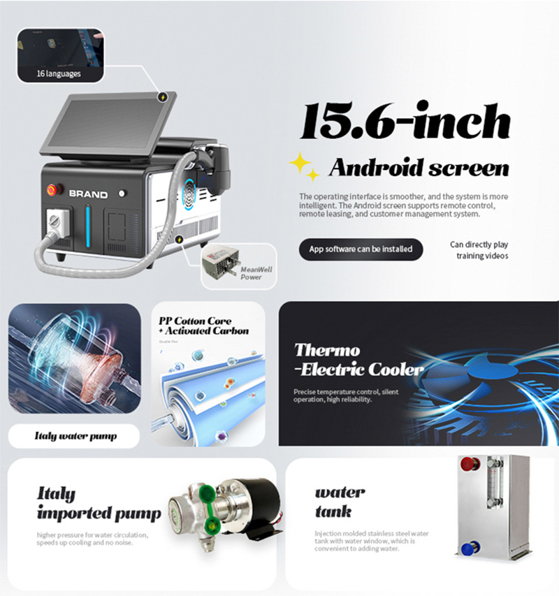 Diode laser hair removal machine configuration
